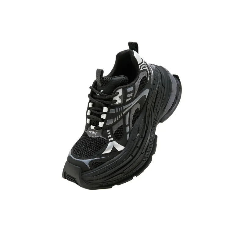 M88M Wear Resistant Breathable Height Increasing Low Top Chunky Sneakers Unisex Black-2