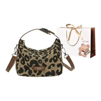 ERANGBEAR PU Patch Fabric Handbag, Shoulder Bag, Crossbody Bag Women's Leopard Print Style