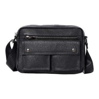 DOSRFINI Cow Leather Shoulder Bag Crossbody Bag Large Size Men's Black