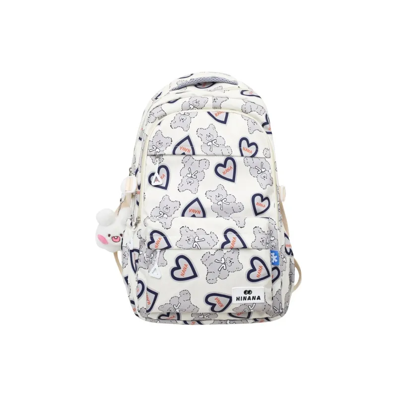 NX DOUGHNUT Nylon Backpack Regular Women's English Bear Ecru Heart Bear Pink Bear Black Bear Cow Pattern-5