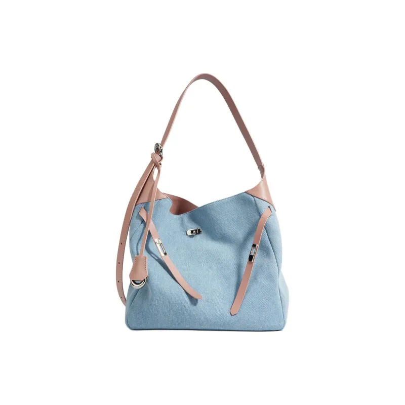 NIUMJ Denim Shoulder Bag Medium Size Women's Blue & Burgundy/Blue & Pink-3