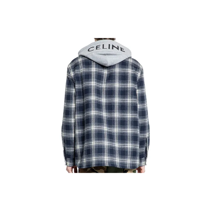 CELINE Hooded Checked Cotton Overshirt-3