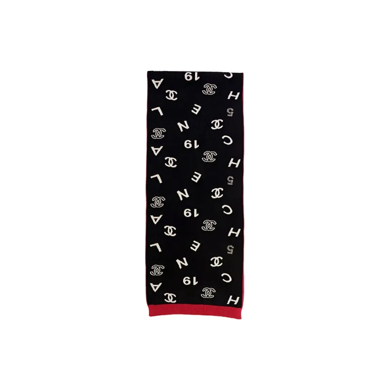 CHANEL Knit Scarves Unisex Black-0