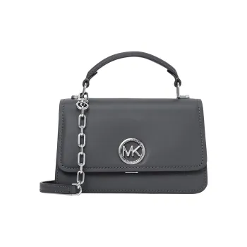 MICHAEL KORS Delancey Cow Leather Shoulder Bag, Crossbody Bag, Handbag Small Size Women's Slate Gray