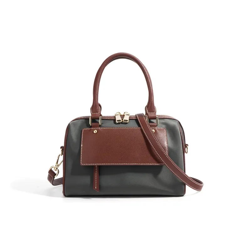NIUMJ Cow Split Leather Shoulder Bag, Crossbody Bag, Handbag Medium Size Women's Vintage Green/Gray/Apricot-2
