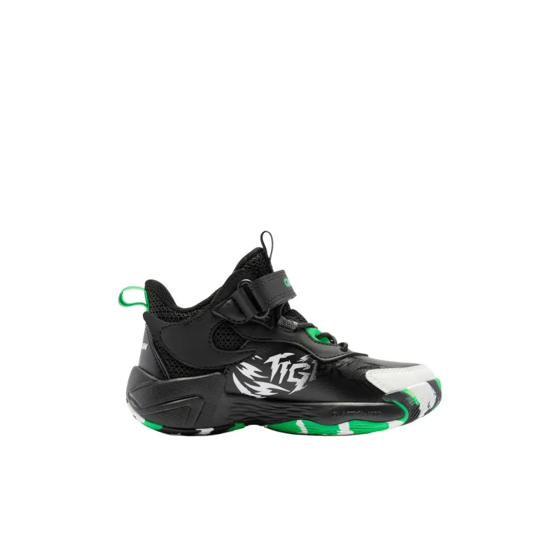 QIAODAN Anti Slip Wear Resistant Mid Top Children's Basketball Shoes Black Green Children Aged 3 7 Years Old-1
