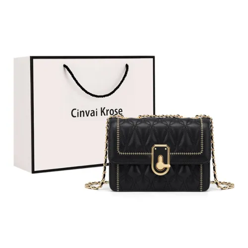CinvaiKrose Cow Leather With Synthetic Leather Shoulder Bag Medium Size Women's Black/Ecru