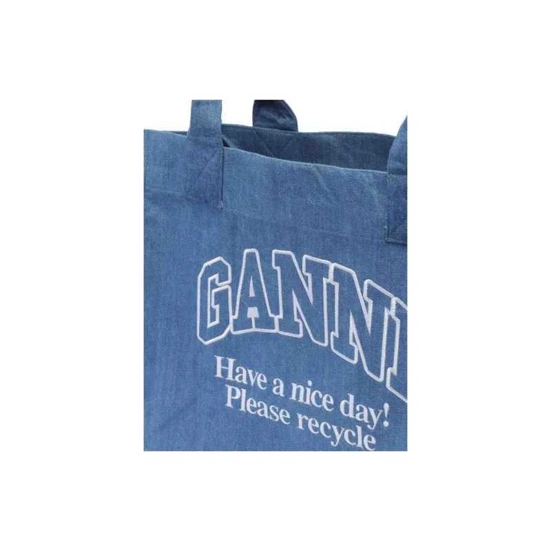 GANNI Logo Embroidered Denim Tote Bag-4