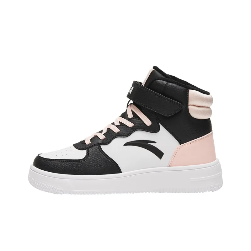 Antakids Lightweight Cushioning Warm High Top Kids Lifestyle Shoes Black White Pink Teenagers-0