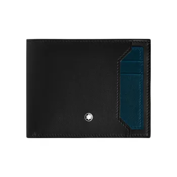MONTBLANC Soft Leather Series Full Grain Cow Leather Wallet Men's Black & Deep Pool Blue