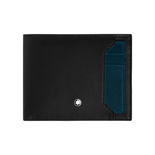 MONTBLANC Soft Leather Series Full Grain Cow Leather Wallet Men's Black & Dark Blue