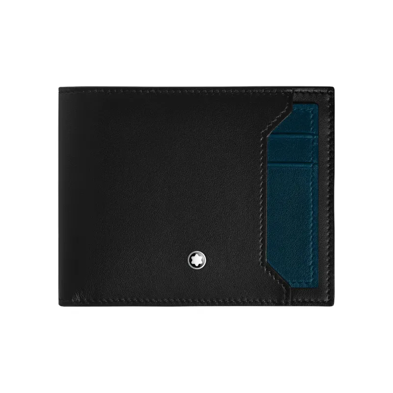 MONTBLANC Soft Leather Series Full Grain Cow Leather Wallet Men's Black & Deep Pool Blue-0