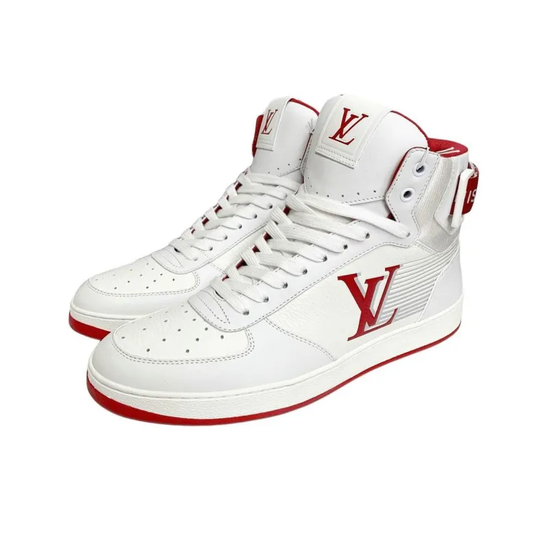LOUIS VUITTON High Top Skateboard Shoes Men's White Red-1