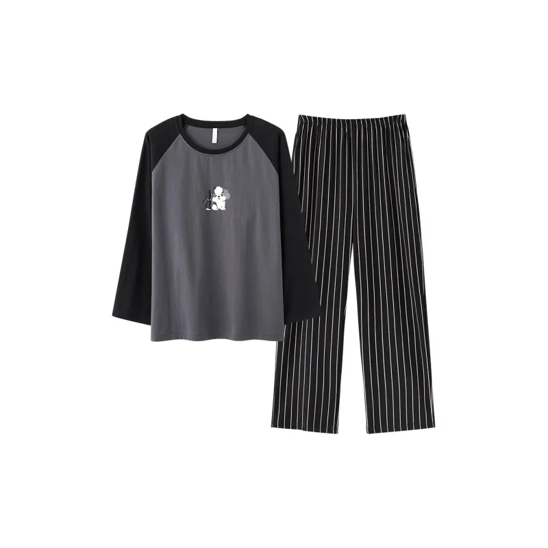 Allenalyson Pajama Set Unisex Gray Black-0