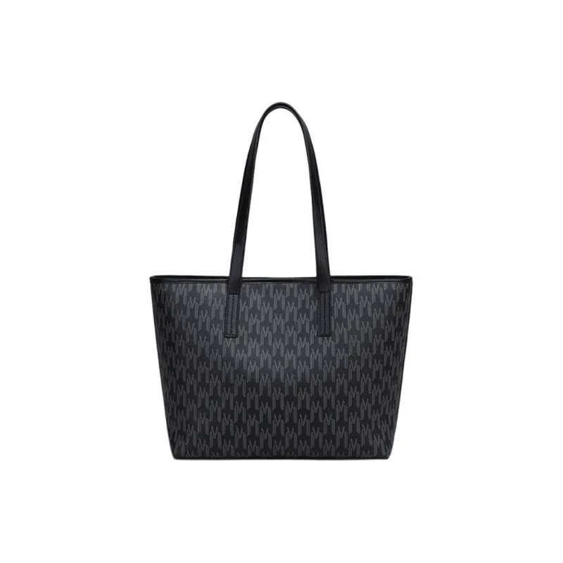 NIUMJ Synthetic Leather Shoulder Bag Large Size Women's Truffle Black-2