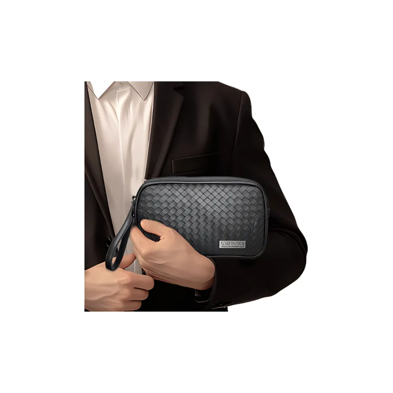 LENYES Woven PU Pattern Handbag Regular Men's Black-1