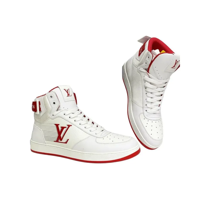 LOUIS VUITTON High Top Skateboard Shoes Men's White Red-2