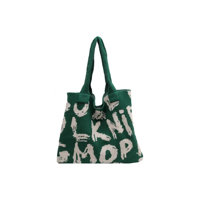 Dusen Kangaroo Knitted Fabric Shoulder Bag Regular Women's Black/Violet/Beige/Pink/Green & White/Green & Pink-23