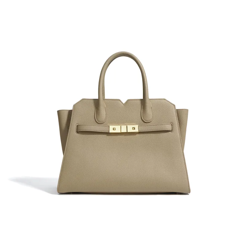 NIUMJ Top Grain Cow Leather Handbag Regular Women's Black/Modern Gray/Amber Gold-2