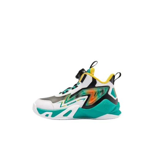 QIAODAN Anti Slip Wear Resistant Mid Top Children's Basketball Shoes Black White Green Children Aged 3 7 Years Old
