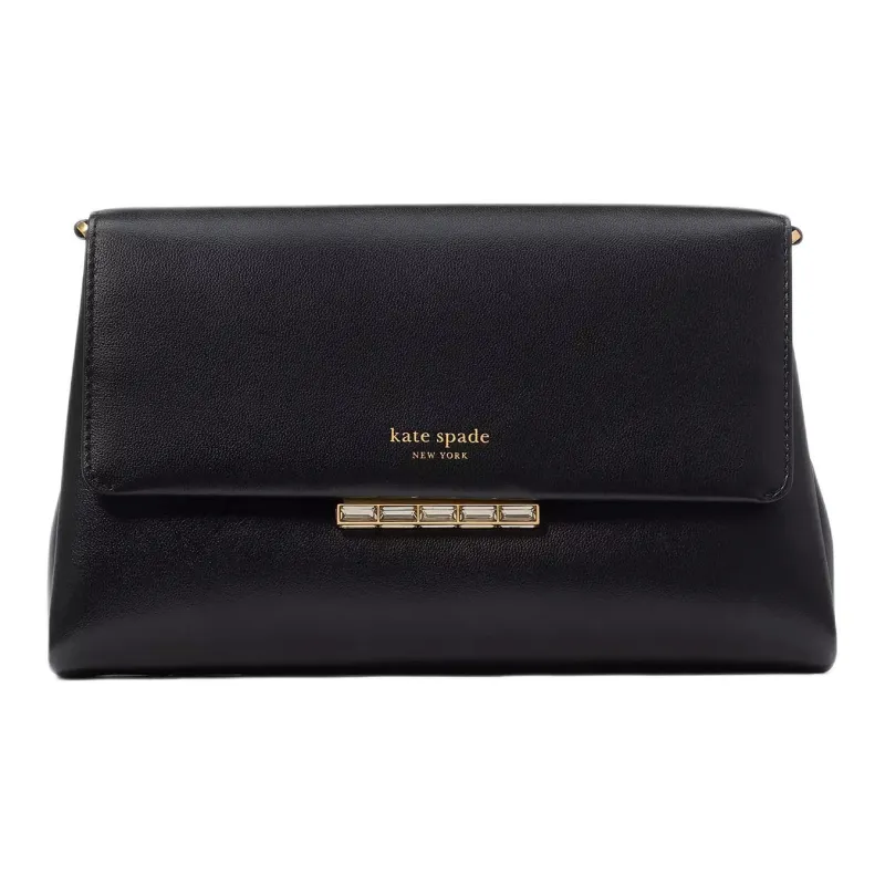 Kate Spade Grained Leather One Shoulder Crossbody Clutches Women's Black-0