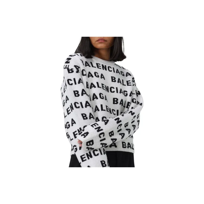 Balenciaga Logo Intarsia Knit Crewneck Jumper-6