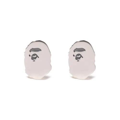 A BATHING APE Metallic Silver Stud Earrings Unisex