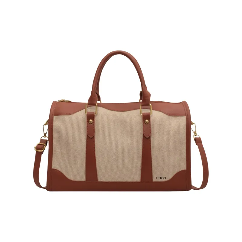 LETOO Canvas Canvas Bag One Shoulder Crossbody Travel Bags Unisex Black/Brown-3
