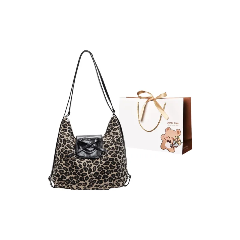 ERANGBEAR PU Backpack, One Shoulder Handbag Women's Khaki Leopard Print Coffee-3