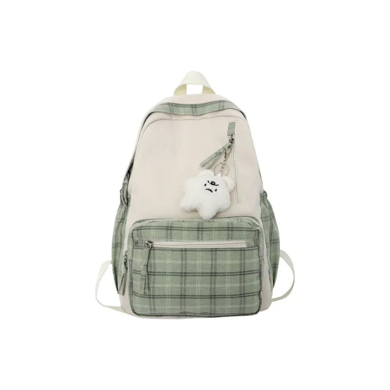 BRABOSTON Nylon+Cotton Linen Blend Backpack Unisex Khaki/Green/Gray/Pink-4