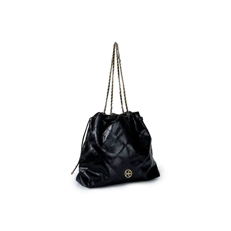 HE BAO BAO Microfiber Synthetic Leather Bucket Bags Shoulder Bags Women's Black Gold-2