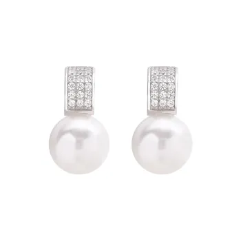 NATURALLYJOJO 925 Sterling Silver Needle Zircon Shell Pearl Earrings Women's Silver/Gold
