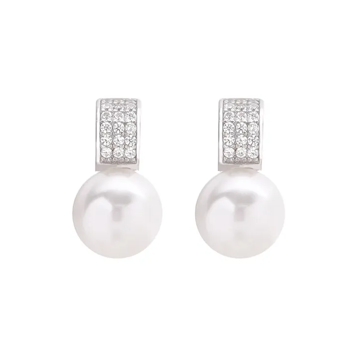 NATURALLYJOJO 925 Sterling Silver Needle Zircon Shell Pearl Earrings Women's Silver/Gold-0