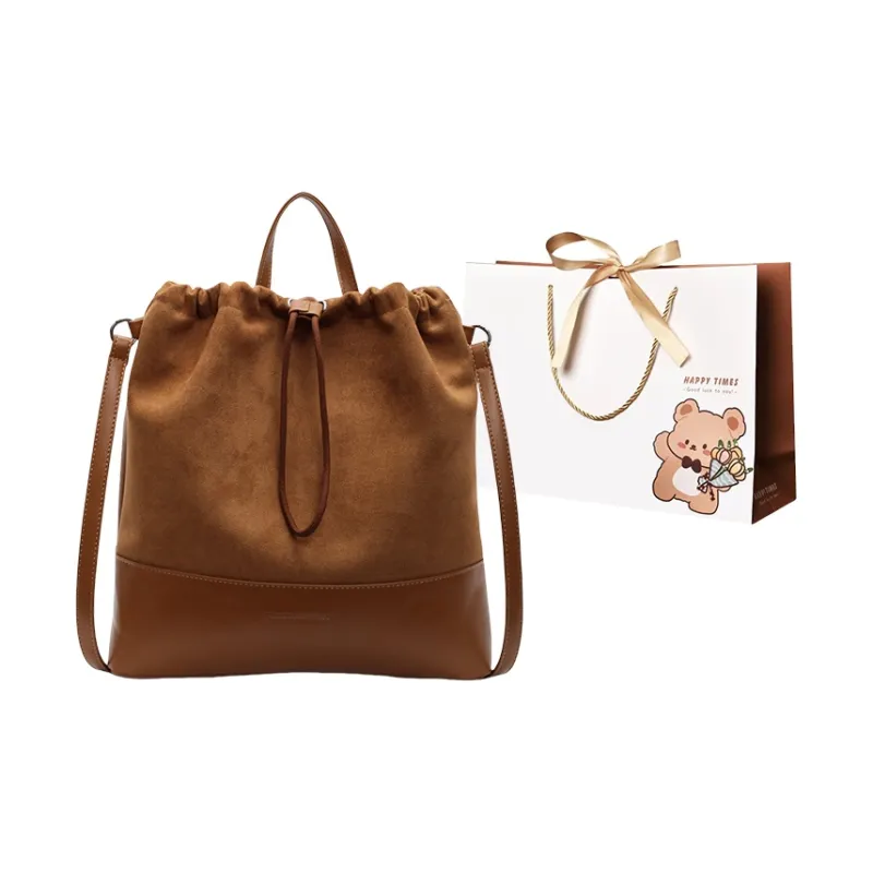 ERANGBEAR Suede One Shoulder Handbag Women's Black/Coffee/Brown-5