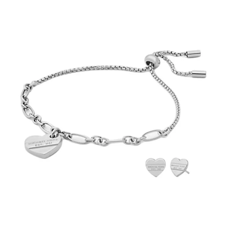 MICHAEL KORS Silver-Tone Brass Slider Bracelet And Earrings Gift Set-0