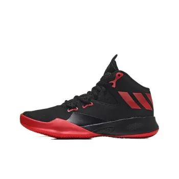 Adidas Dual Threat Slip-Resistant Cushioning Mid-Top Children's Basketball Shoes Black Red Teenagers
