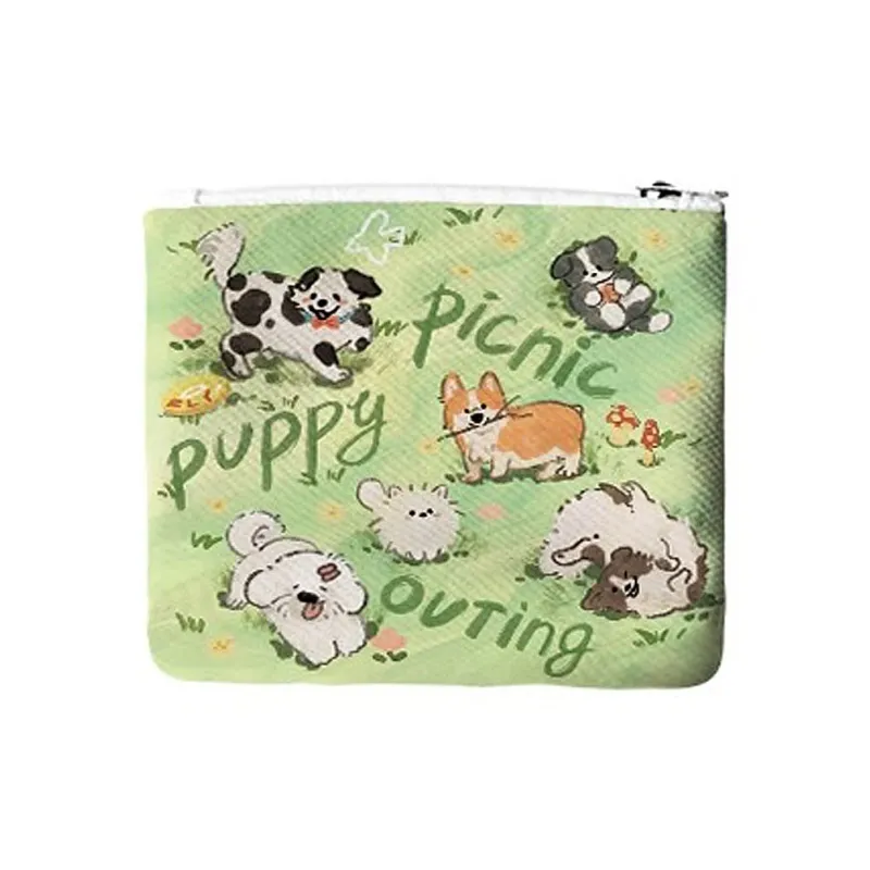 AOSONG Suede Tech Fabric Coin Purse Unisex Woof Woof Picnic Party-5