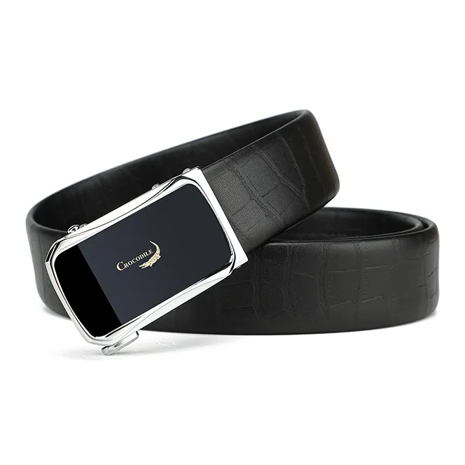 Crocodile Top Grain Cow Leather Automatic Buckle Men's 3.5CM-1