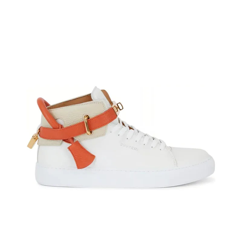 Buscemi Wear-Resistant High-Top Skateboard Shoes Men's White Orange-1