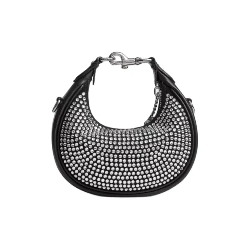 COACH Suede Shoulder Bag, Crossbody Bag, Handbag Mini Women's Black & Silver