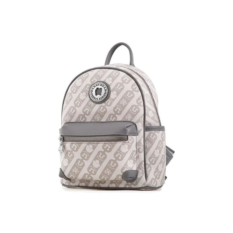 DANNYBEARJEANS Synthetic Leather Backpack Large Size Unisex Ecru & Light Blue-1