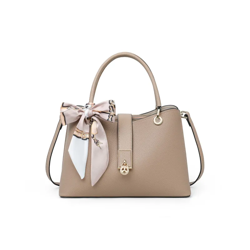 C°BANNER Split Cow Leather With Synthetic Leather Handbag Regular Women's Khaki/Red-1