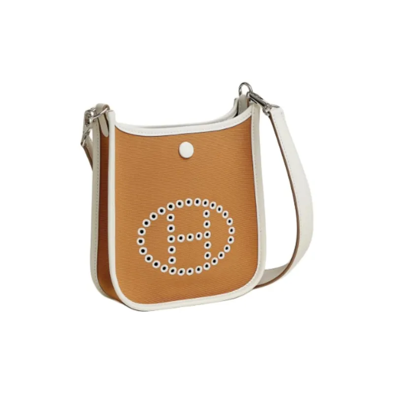 HERMES Evelyne Officier Canvas With Swift Calfskin Evelyn Shoulder Bag, Crossbody Bag Women's Sand Dune & Light Gray-1