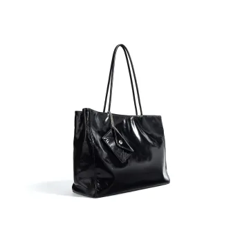 NIUMJ Top Grain Cow Leather Tote Bag Shopping Bag Shoulder Bags Regular Women's Black/Burgundy