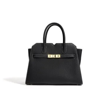 NIUMJ Top Grain Cow Leather Handbag Regular Women's Black/Modern Gray/Amber Gold