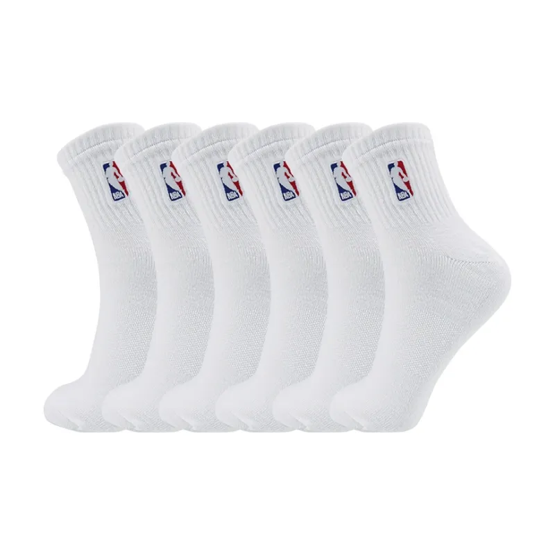 NBA Mid Calf Socks Men's 6 Pack White-0