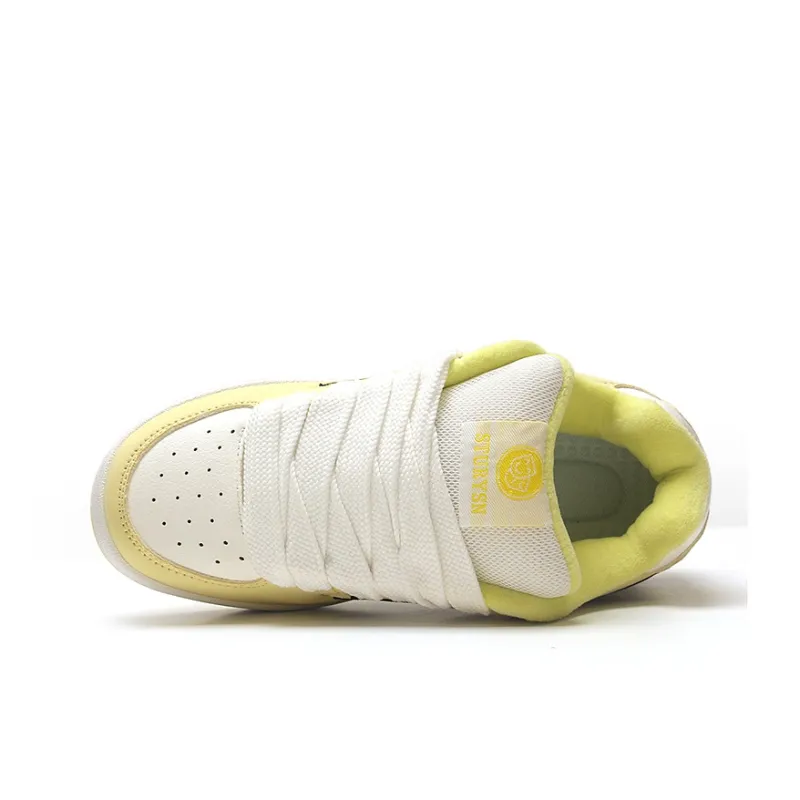 STUR YSN Warm Wear Resistant Lightweight Low Top Skateboard Shoes Unisex White Light Yellow-5