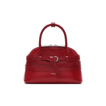 MUVA Cowhide Split Leather Crossbody Handbags Medium Size Women's Party Red/Faded Tea Brown