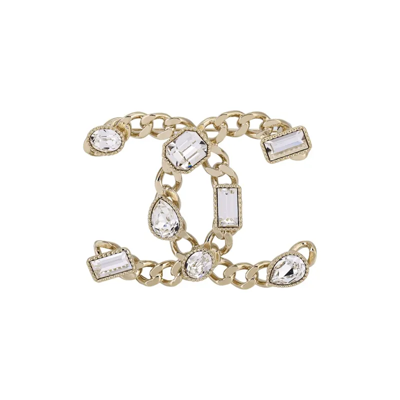 CHANEL Rhinestone Brooches Women's Gold-0