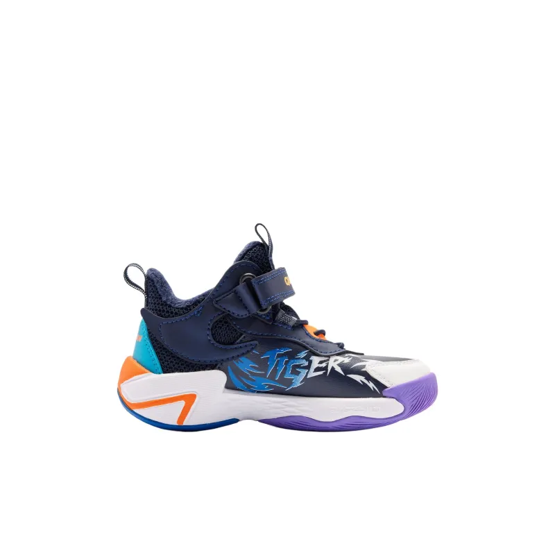 QIAODAN Anti Slip Wear Resistant Mid Top Children's Basketball Shoes Blue Children Aged 3 7 Years Old-1